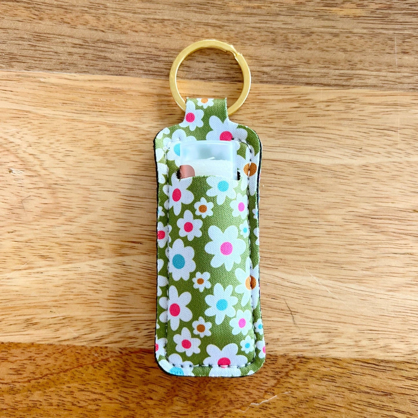 Green Daisy Lip Balm Keychain Holder