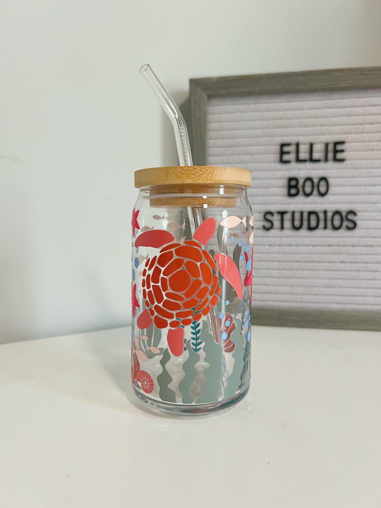 16oz Sea Life Glass Can Cup