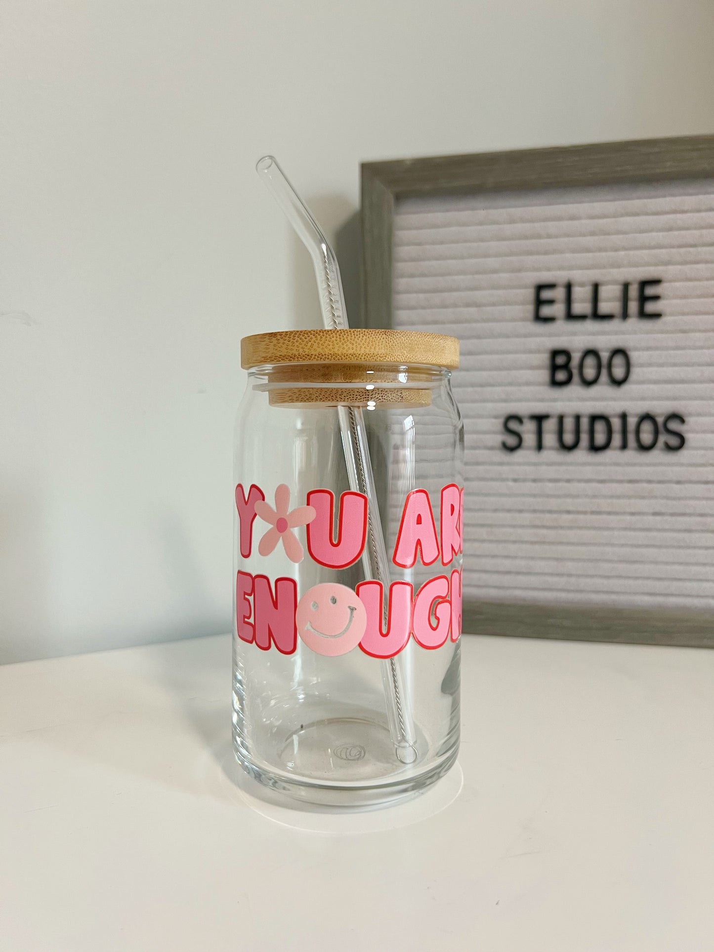 16oz You Are Enough Glass Can Cup