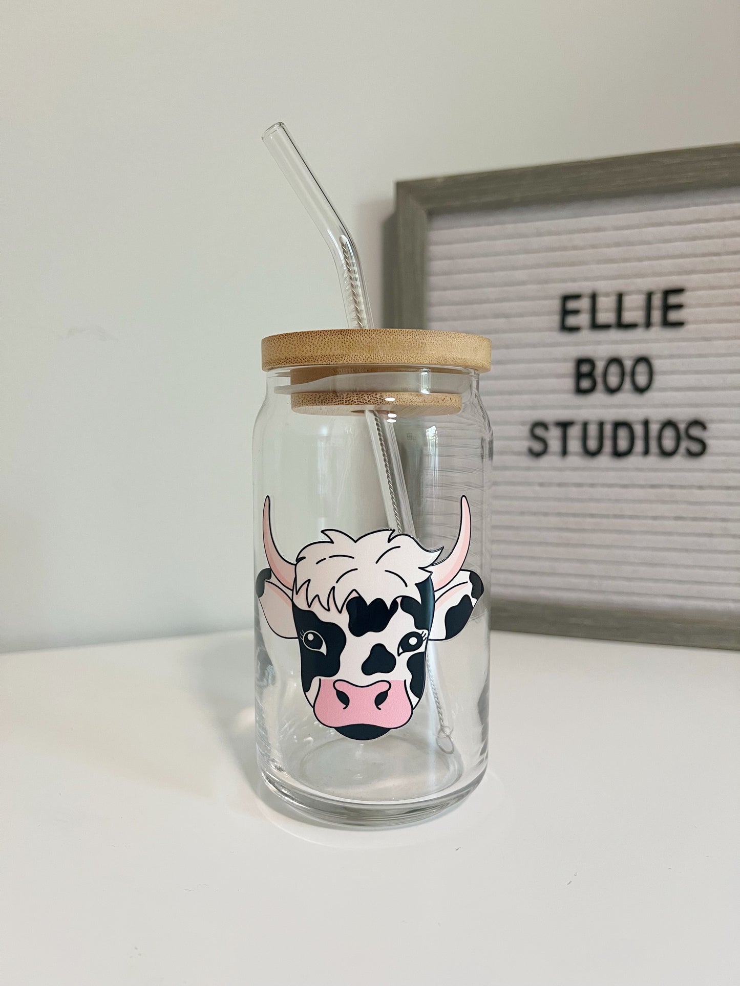 16oz Highland Cow Glass Can Cup