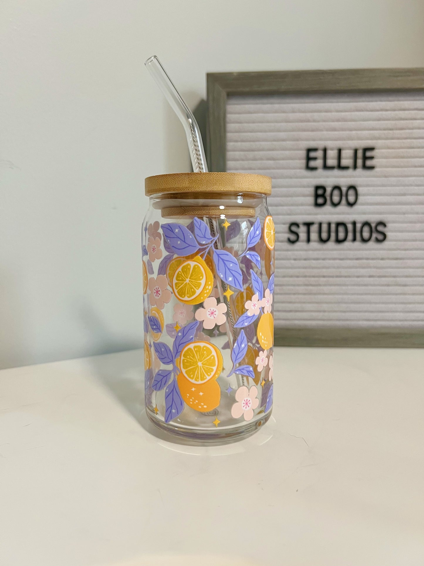16oz Summer Lemon Glass Can Cup