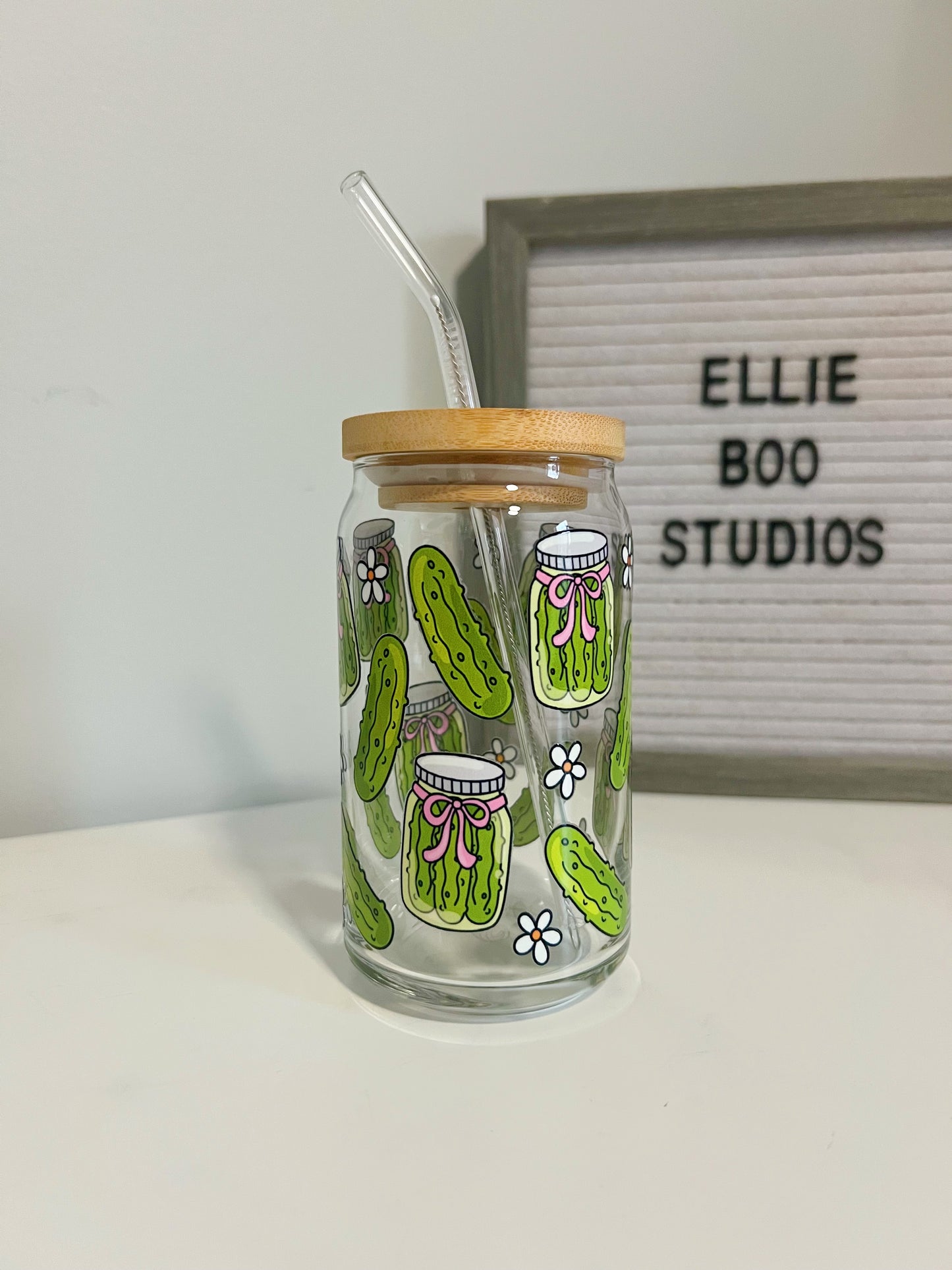 16oz Pickle Girlie Glass Can Cup