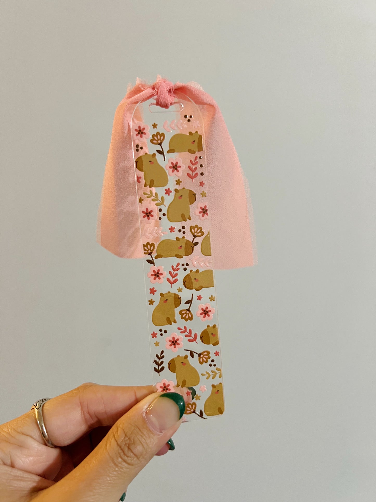 Floral Capybara Acrylic Bookmark