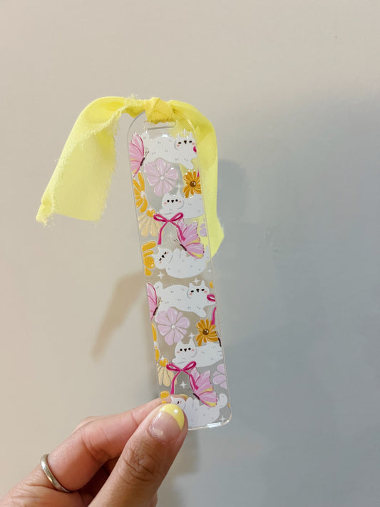 Floral White Cat Acrylic Bookmark