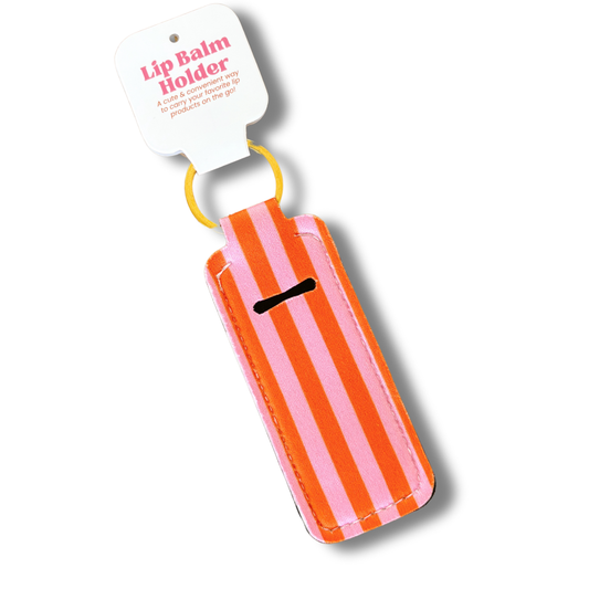 Pink & Orange Stripes Lip Balm Keychain Holder