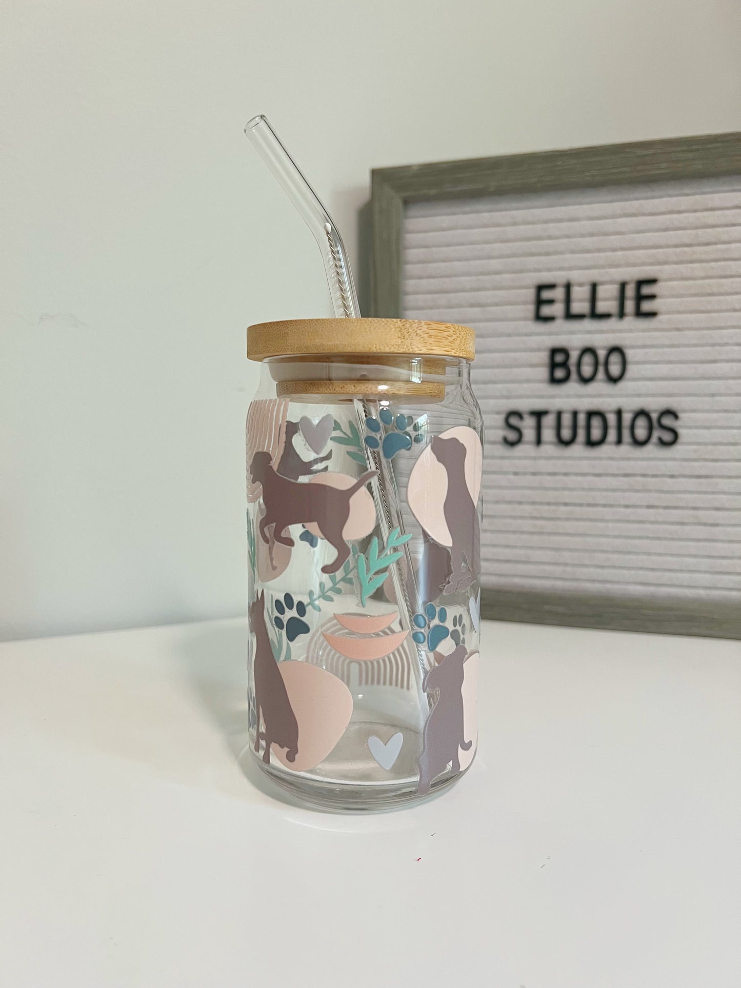 16oz Boho Dogs Glass Can Cup
