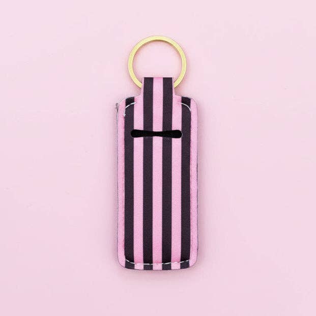 Chocolate Strawberry Stripes Lip Balm Keychain Holder