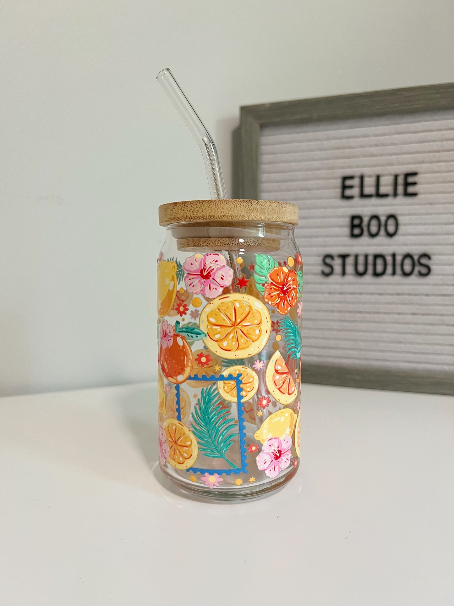 16oz Summer Citrus Glass Can Cup
