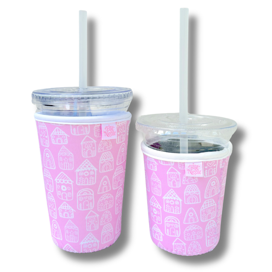 Pink Gingerbread Houses Drink Sleeve
