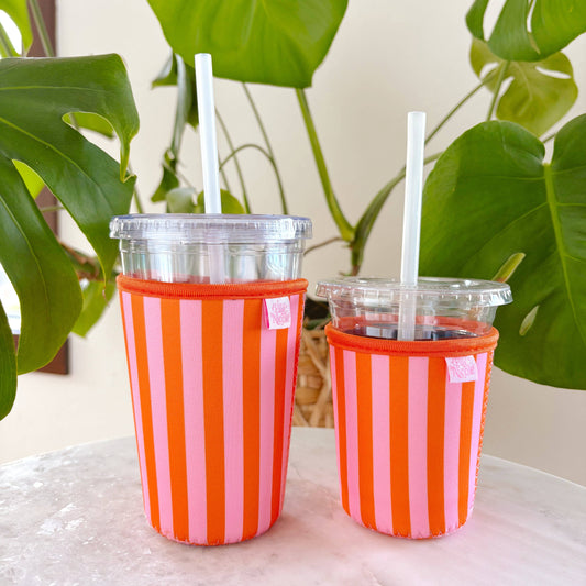 Pink & Orange Stripes Iced Drink Sleeve