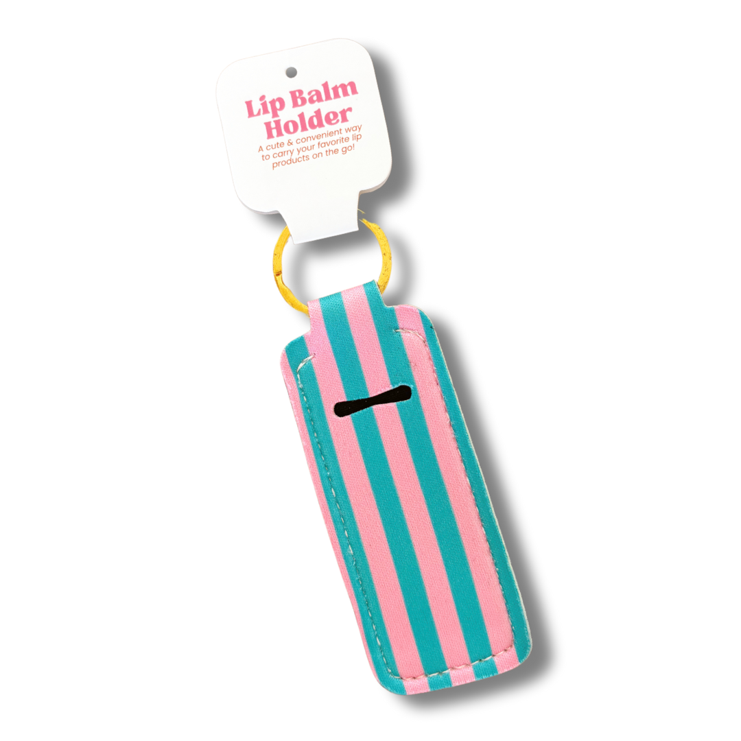Pink & Blue Stripes Lip Balm Keychain Holder