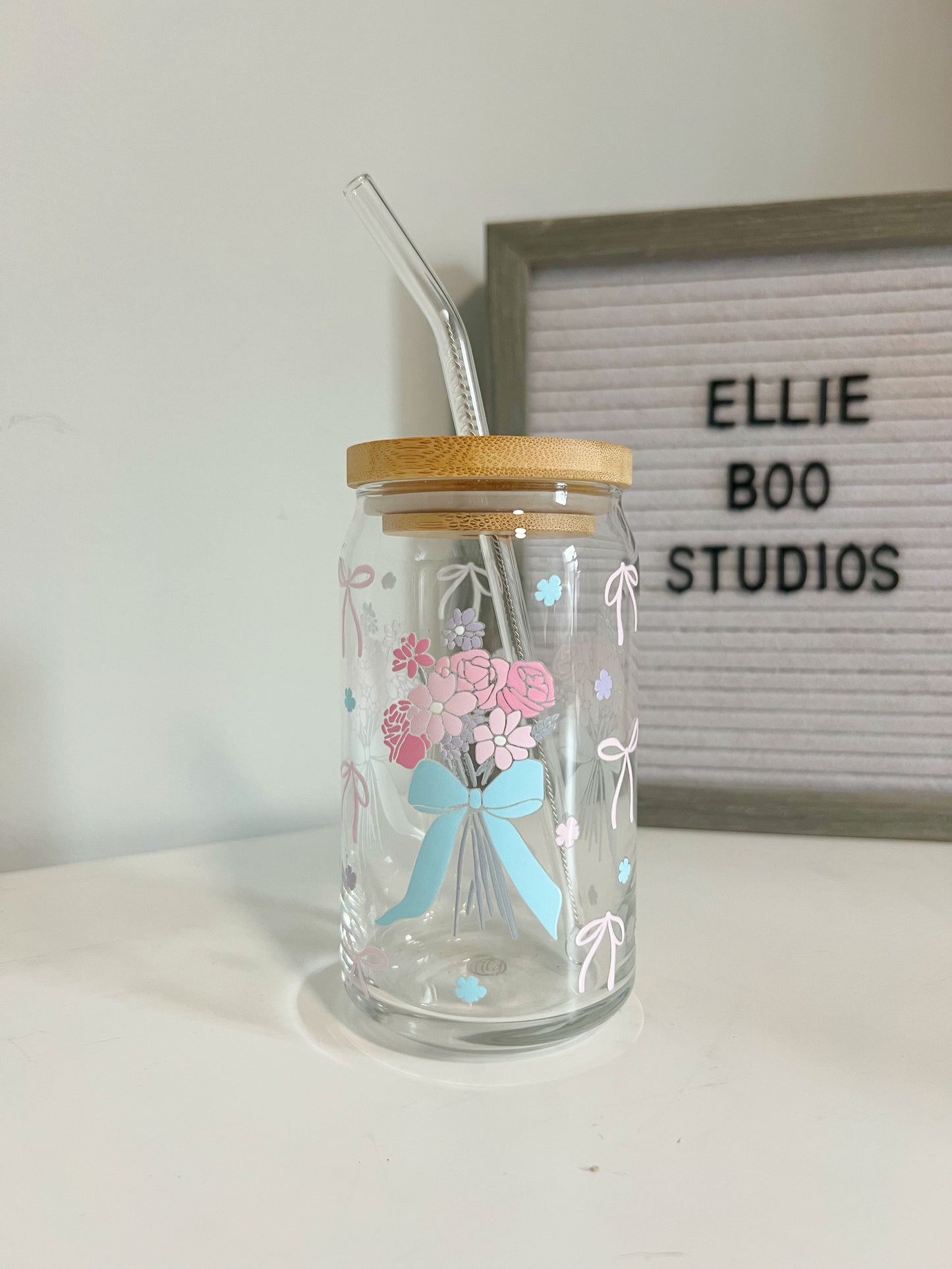 16oz Girly Bouquet Glass Can Cup