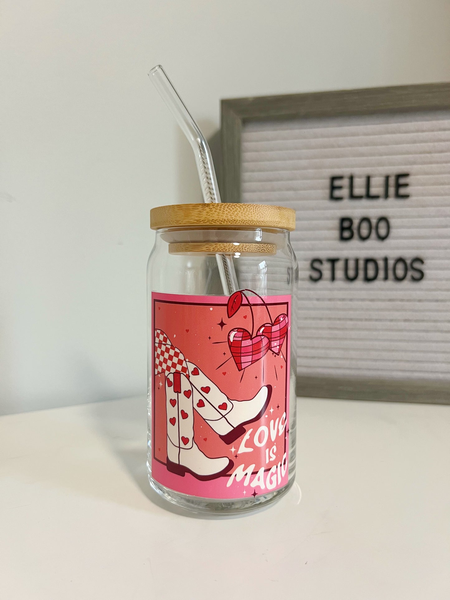 16oz Love is Magic Glass Can Cup
