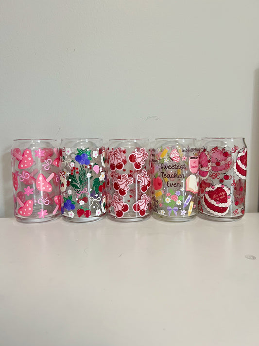 16oz Cherry Bows Glass Can Cup
