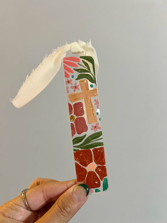 Floral Cross Acrylic Bookmark