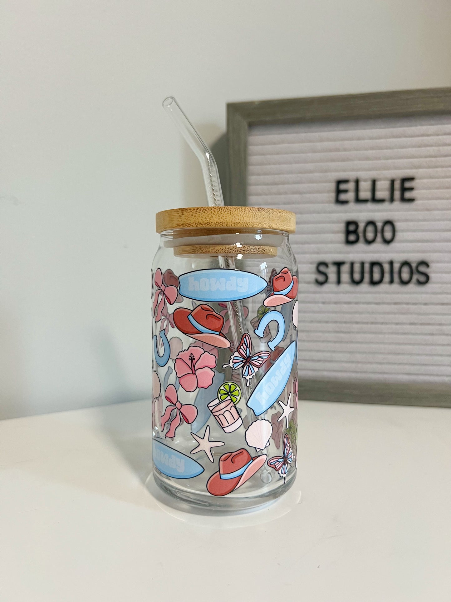 16oz Howdy Coastal Cowgirl Glass Can Cup