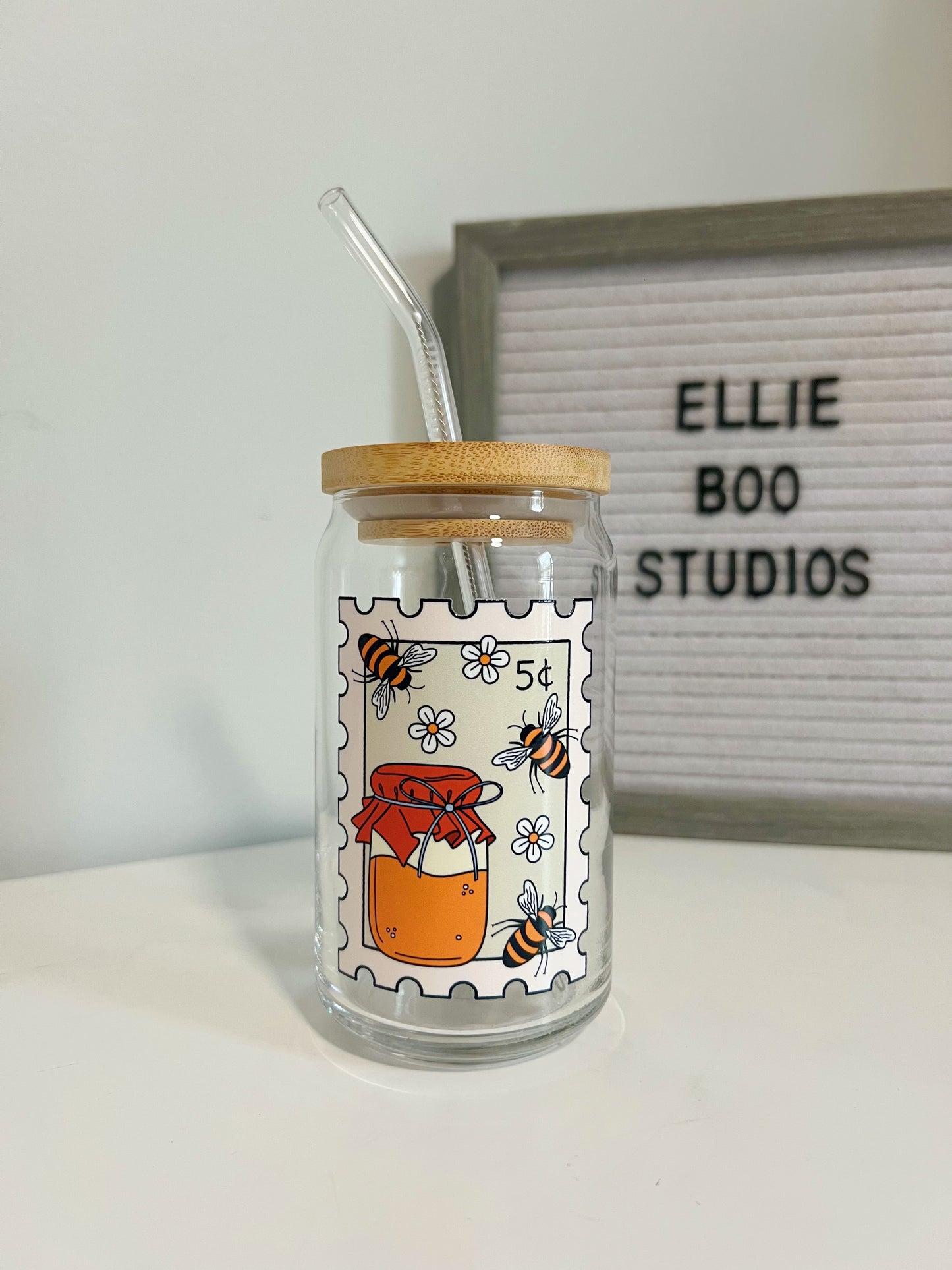 16oz Honey Bee Stamp Glass Can Cup