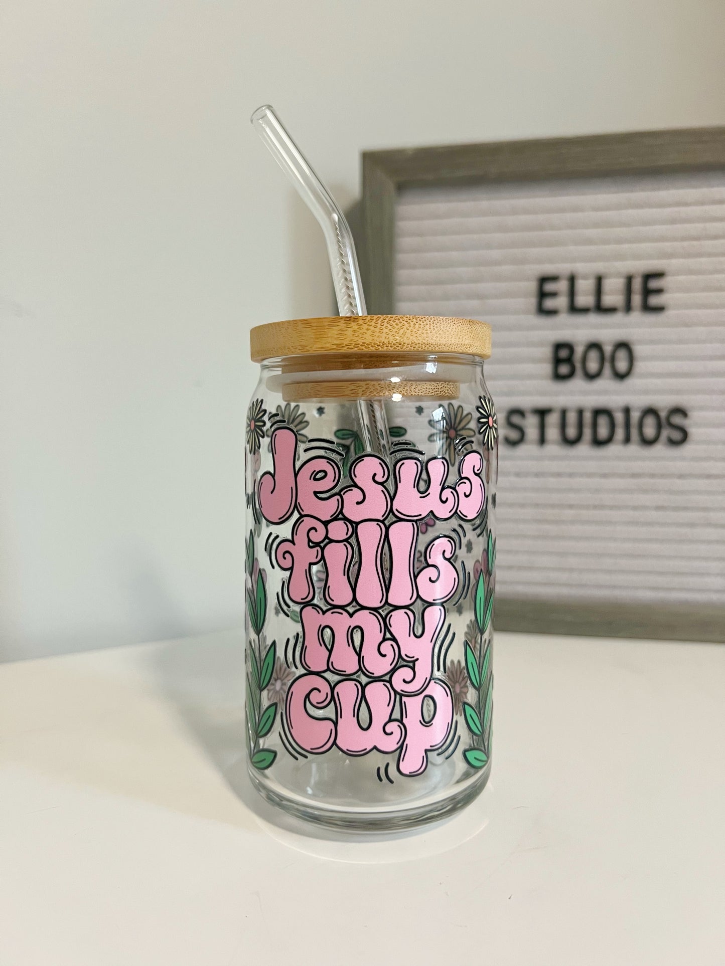 16oz Jesus Fills My Cup Glass Can Cup