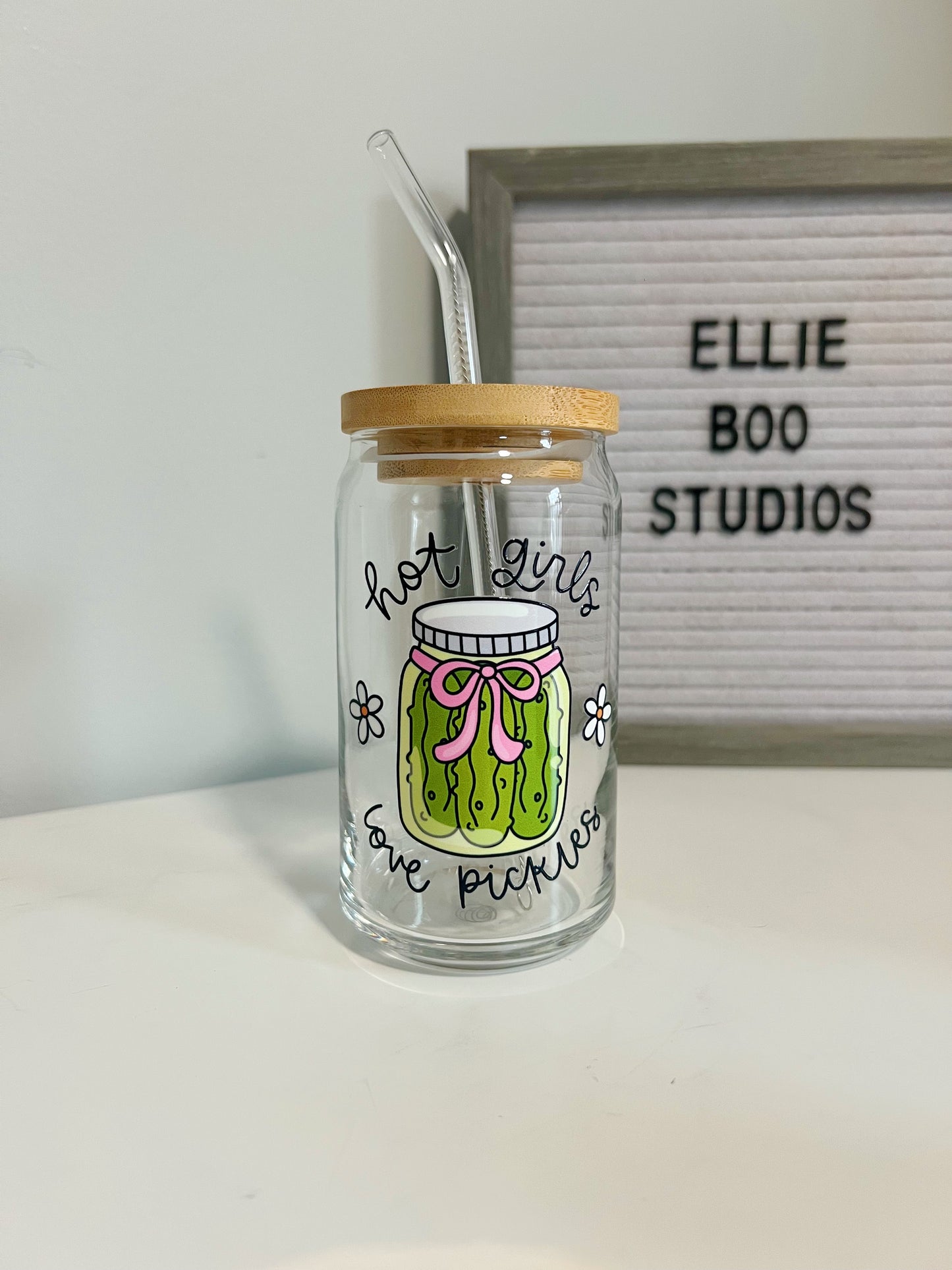 16oz Hot Girls Love Pickles Glass Can Cup