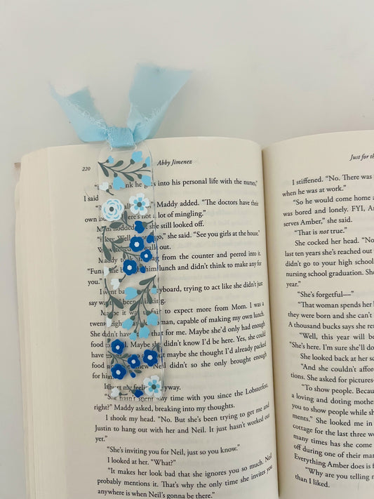 Blue Floral Acrylic Bookmark