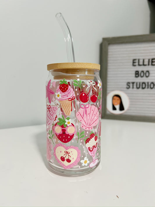 16oz Berry Beach Day Glass Can Cup