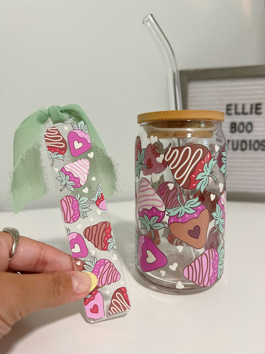 Chocolate Covered Berries Glass Can Cup & Bookmark Bundle