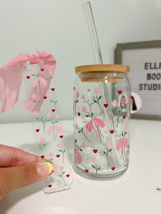Coquette Tulips Glass Can Cup & Bookmark Bundle