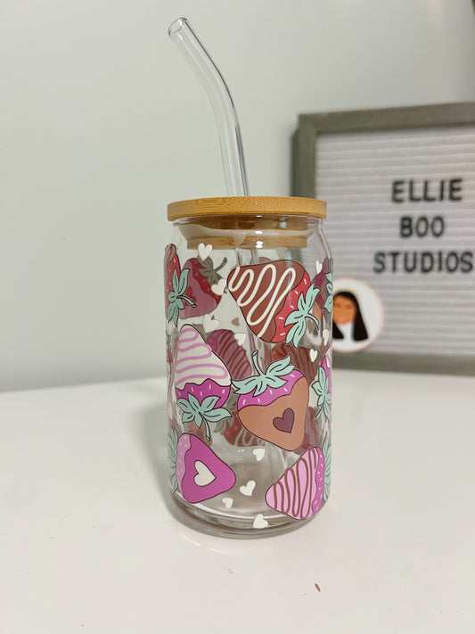 16oz Chocolate Covered Berries Glass Can Cup