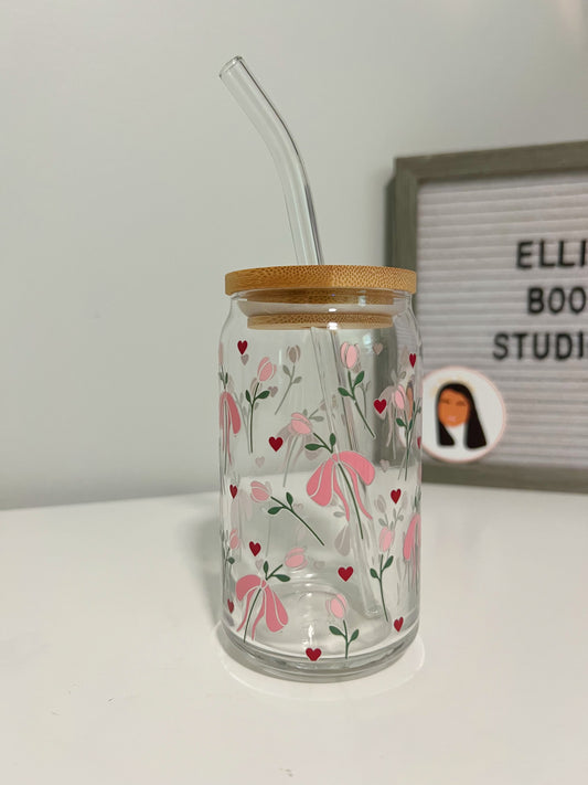 16oz Coquette Tulips Glass Can Cup