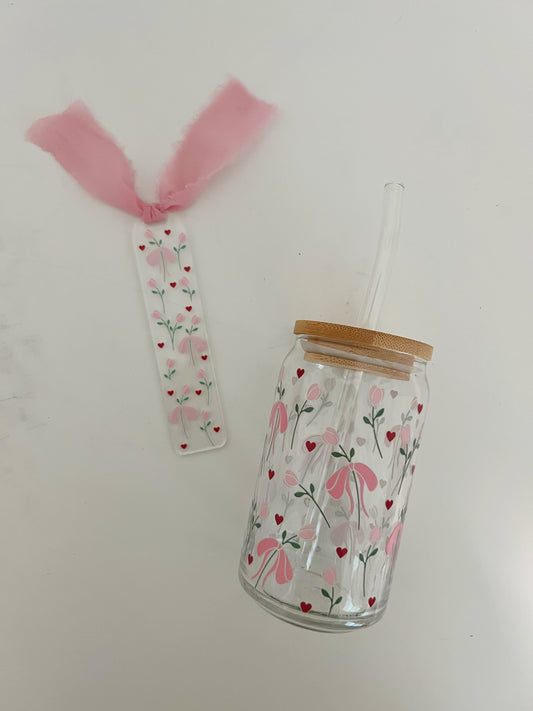 Coquette Tulips Glass Can Cup & Bookmark Bundle