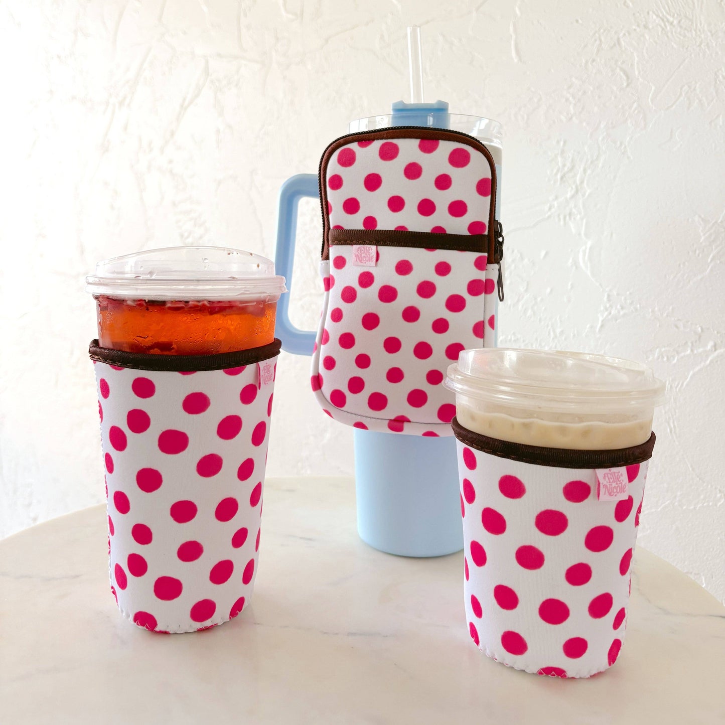 Pink Polka Dots Iced Drink Sleeve