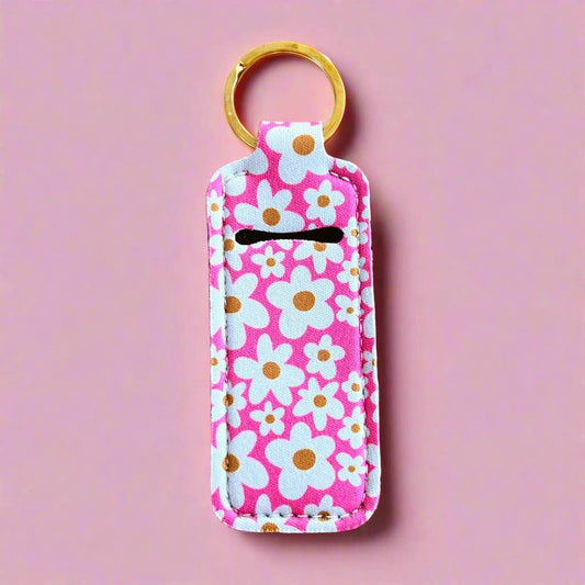 Pink Daisy Lip Balm Keychain Holder