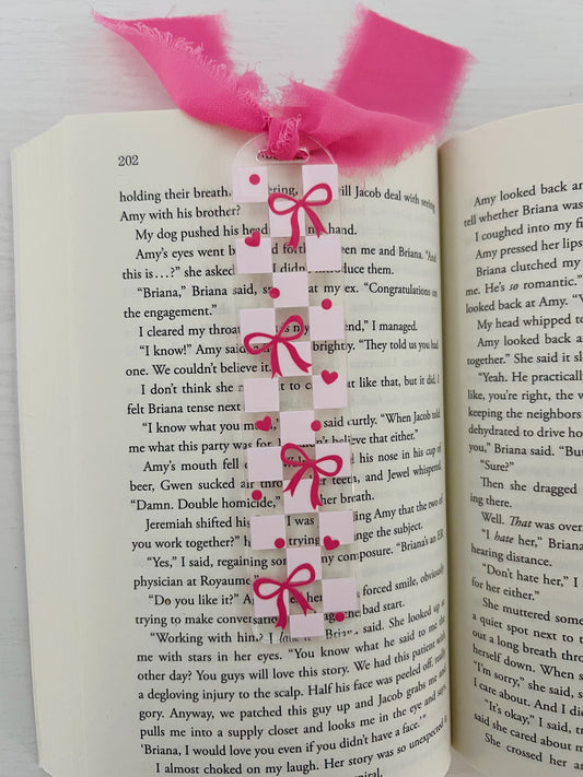 Checkered Coquette Bow Acrylic Bookmark