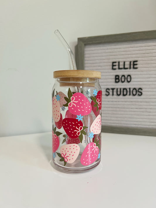 16oz Strawberry Glass Can Cup
