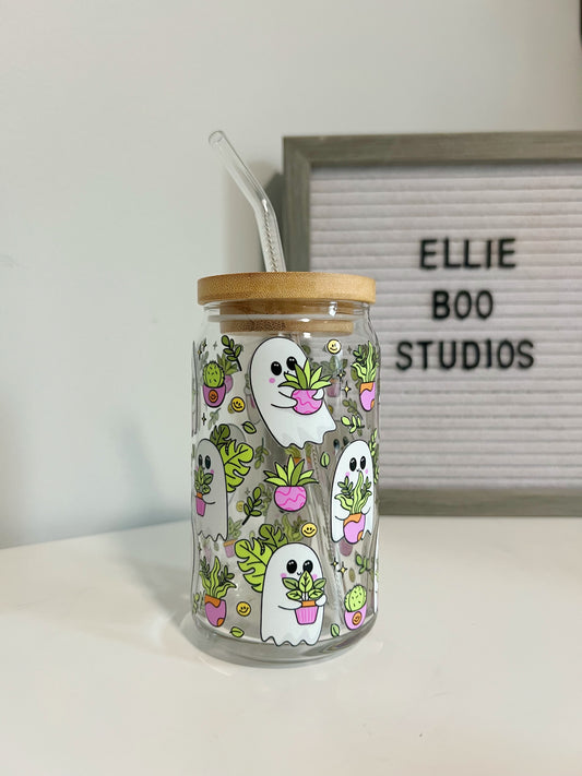 16oz House Plant Ghost Glass Can Cup