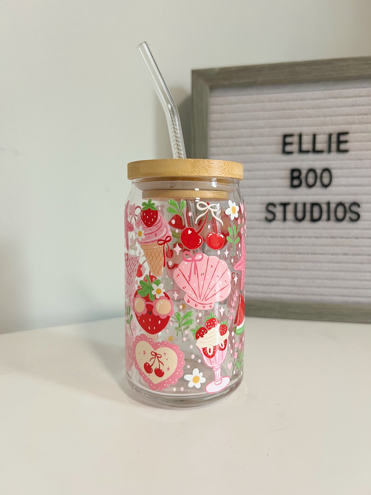 16oz Berry Beach Day Glass Can Cup