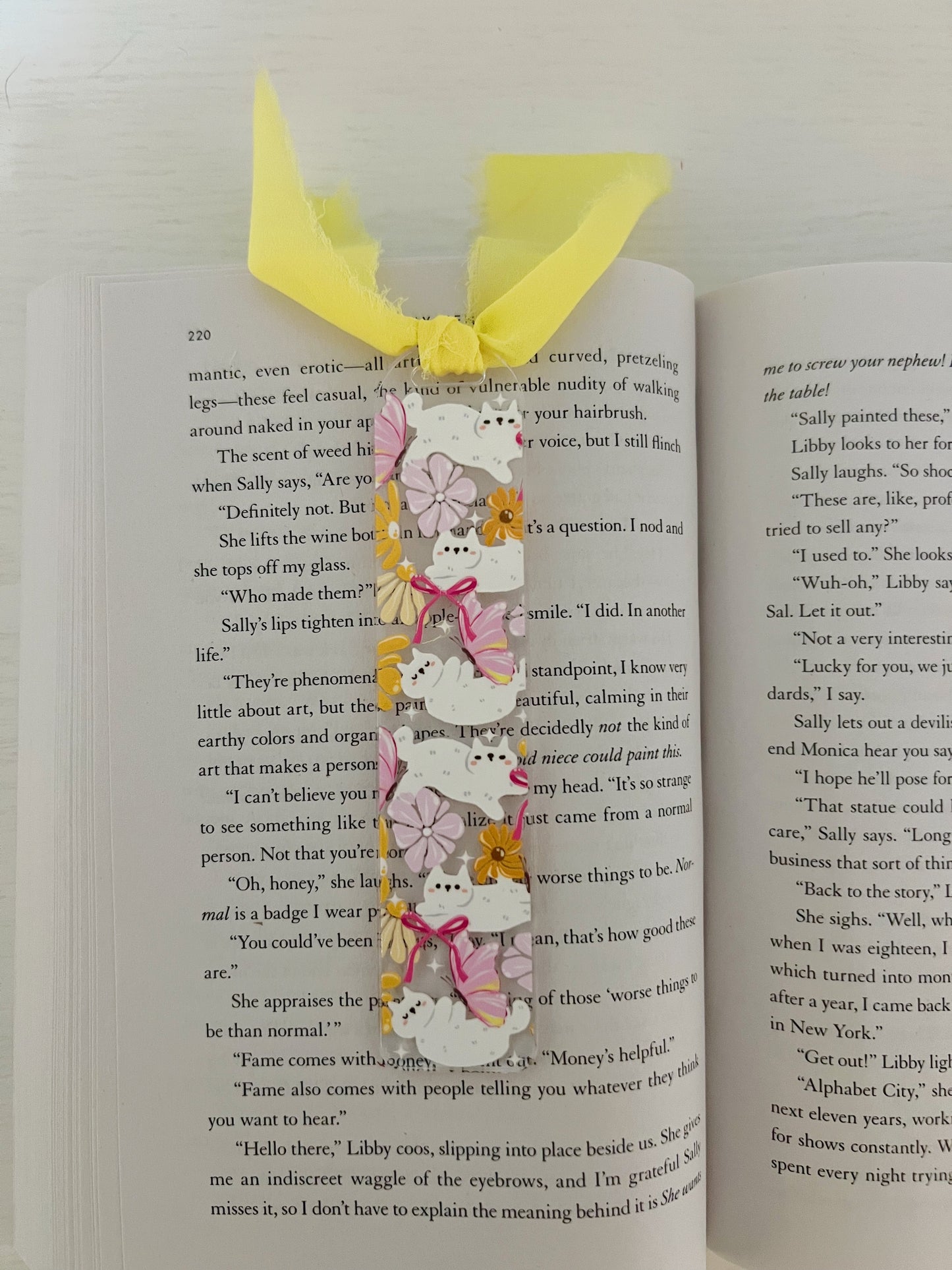 Floral White Cat Acrylic Bookmark