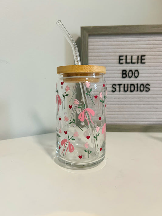 16oz Coquette Tulips Glass Can Cup