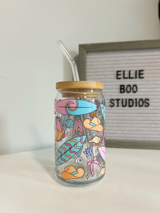 16oz Coastal Cowgirl Glass Can Cup