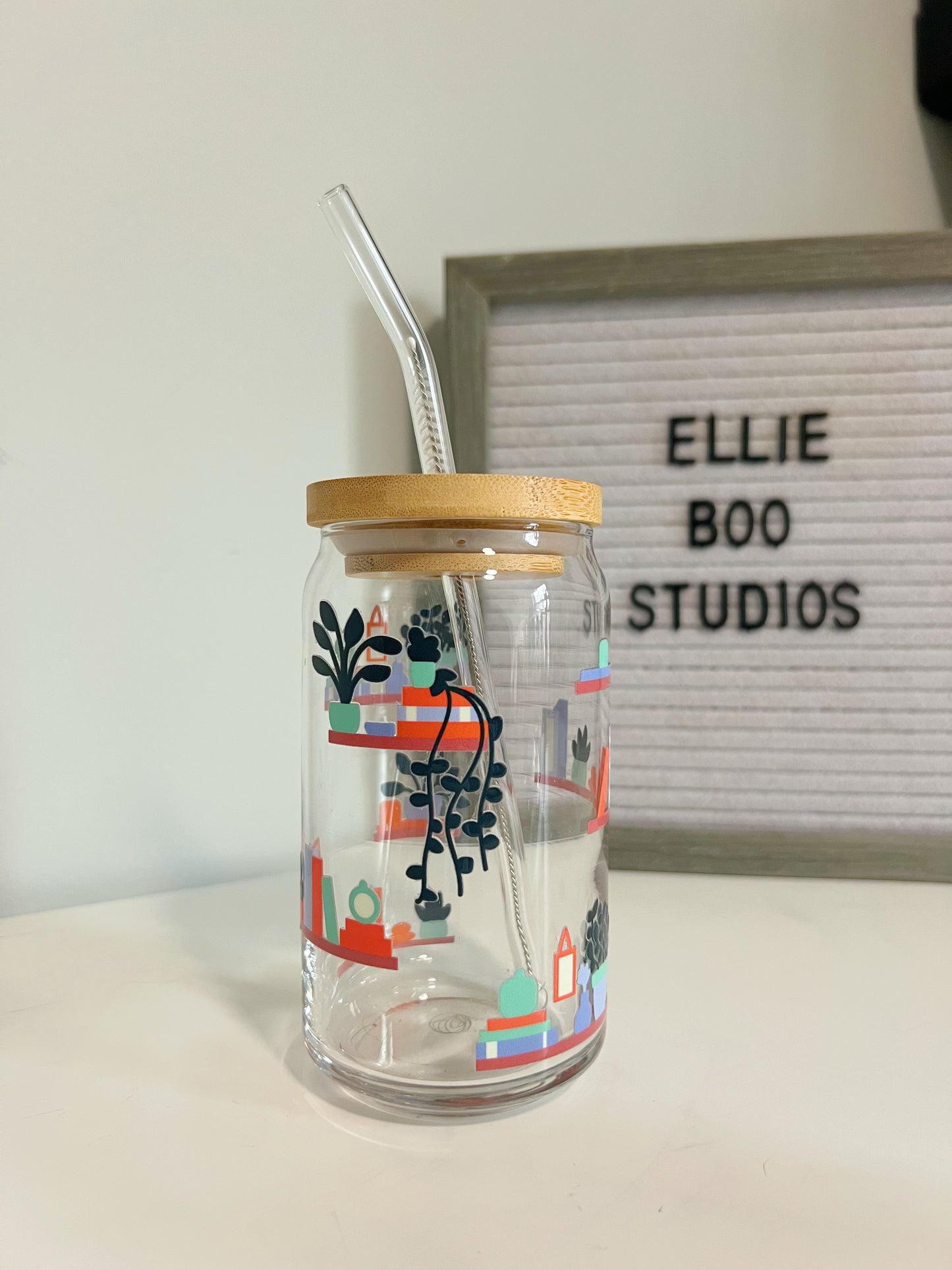 16oz Plants & Bookshelves Glass Can Cup
