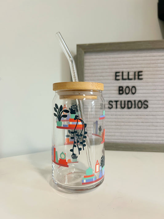 16oz Plants & Bookshelves Glass Can Cup