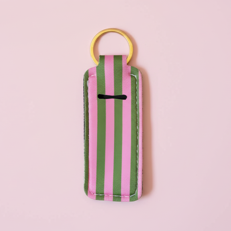 Lip Balm Keychain Holder - Pink & Green Stripes