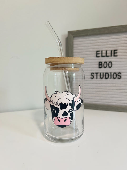 16oz Highland Cow Glass Can Cup