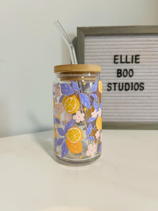 16oz Summer Lemon Glass Can Cup