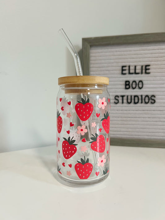 16oz Strawberry Love Glass Can Cup