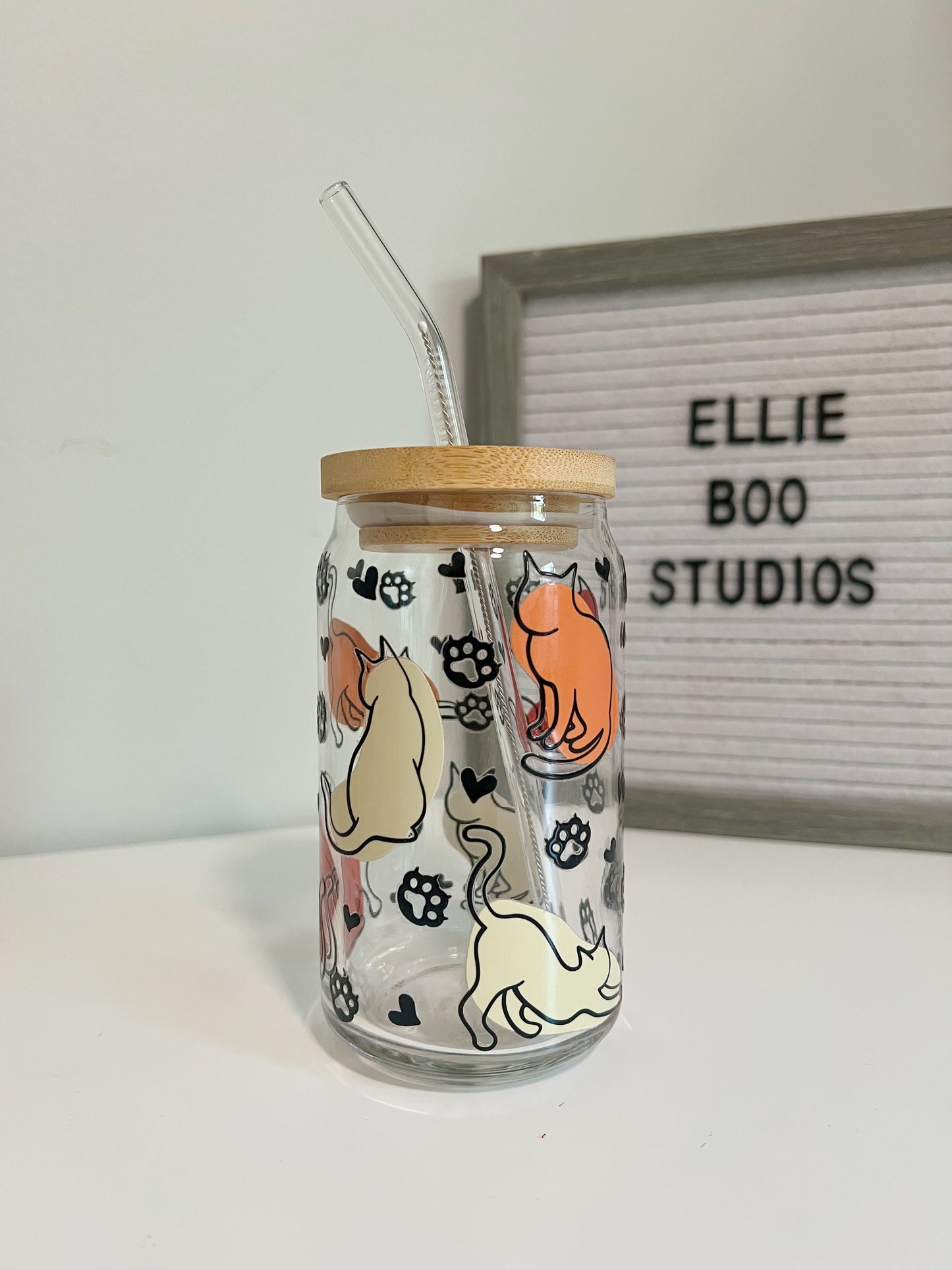 16oz Boho Cats Glass Can Cup