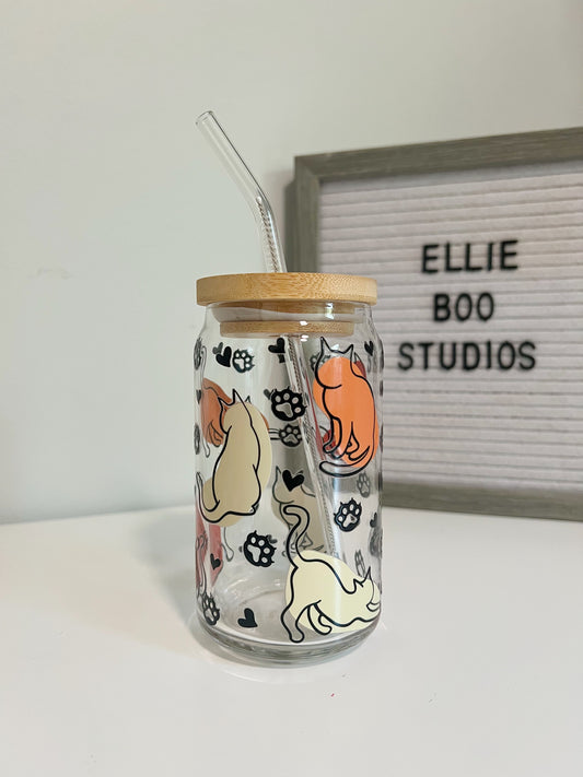 16oz Boho Cats Glass Can Cup