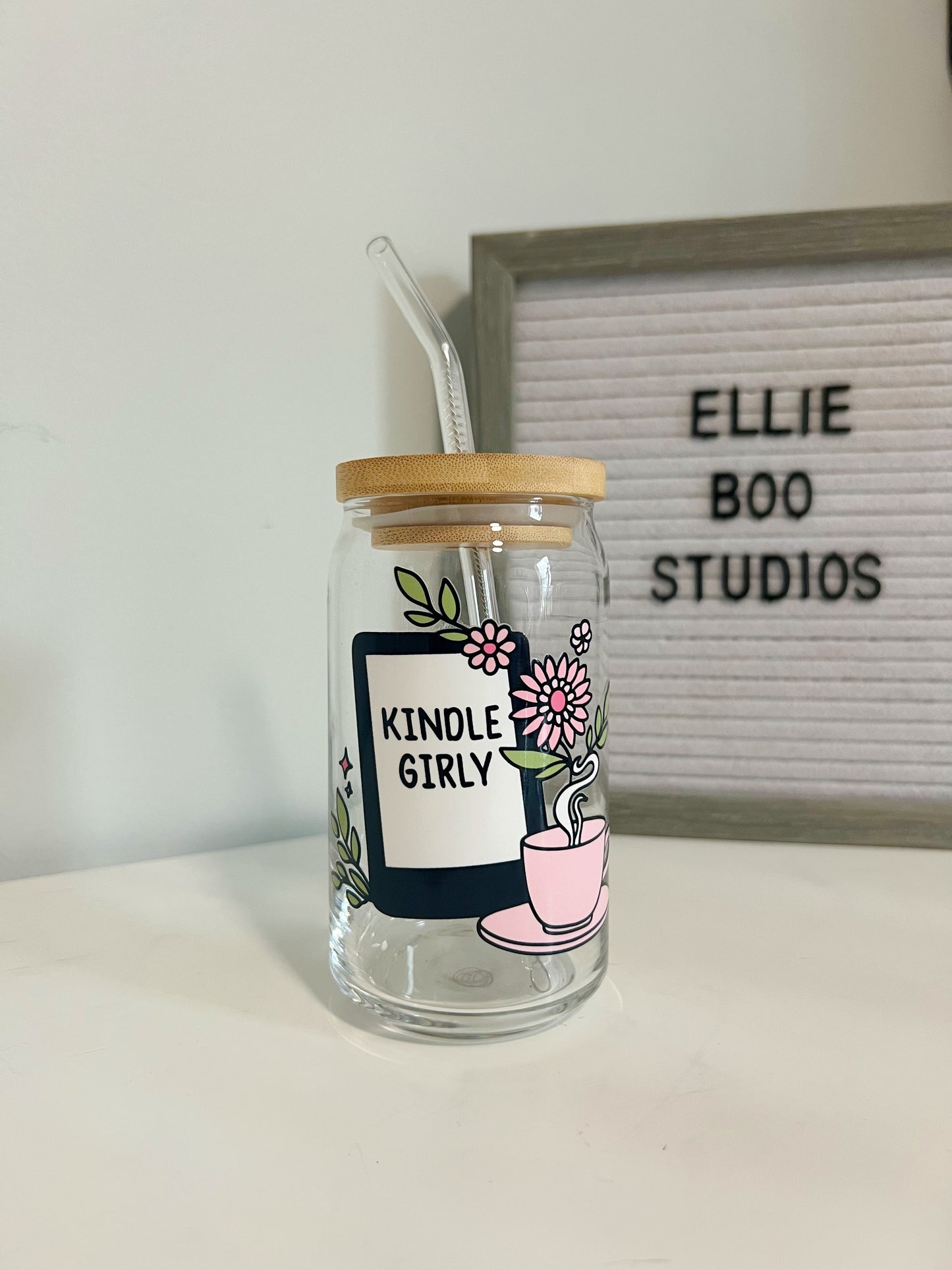 16oz Kindle Girly Glass Can Cup