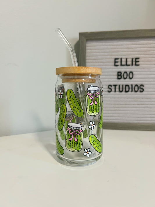 16oz Pickle Girlie Glass Can Cup
