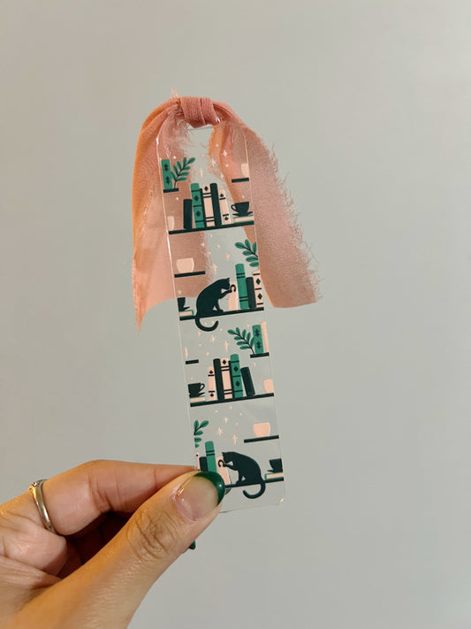 Cat Bookshelf Acrylic Bookmark